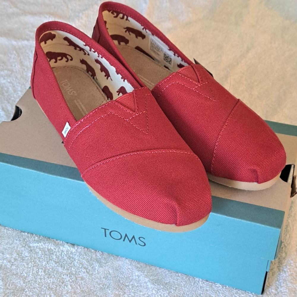 TOMS Red Canvas Slip-On Shoes